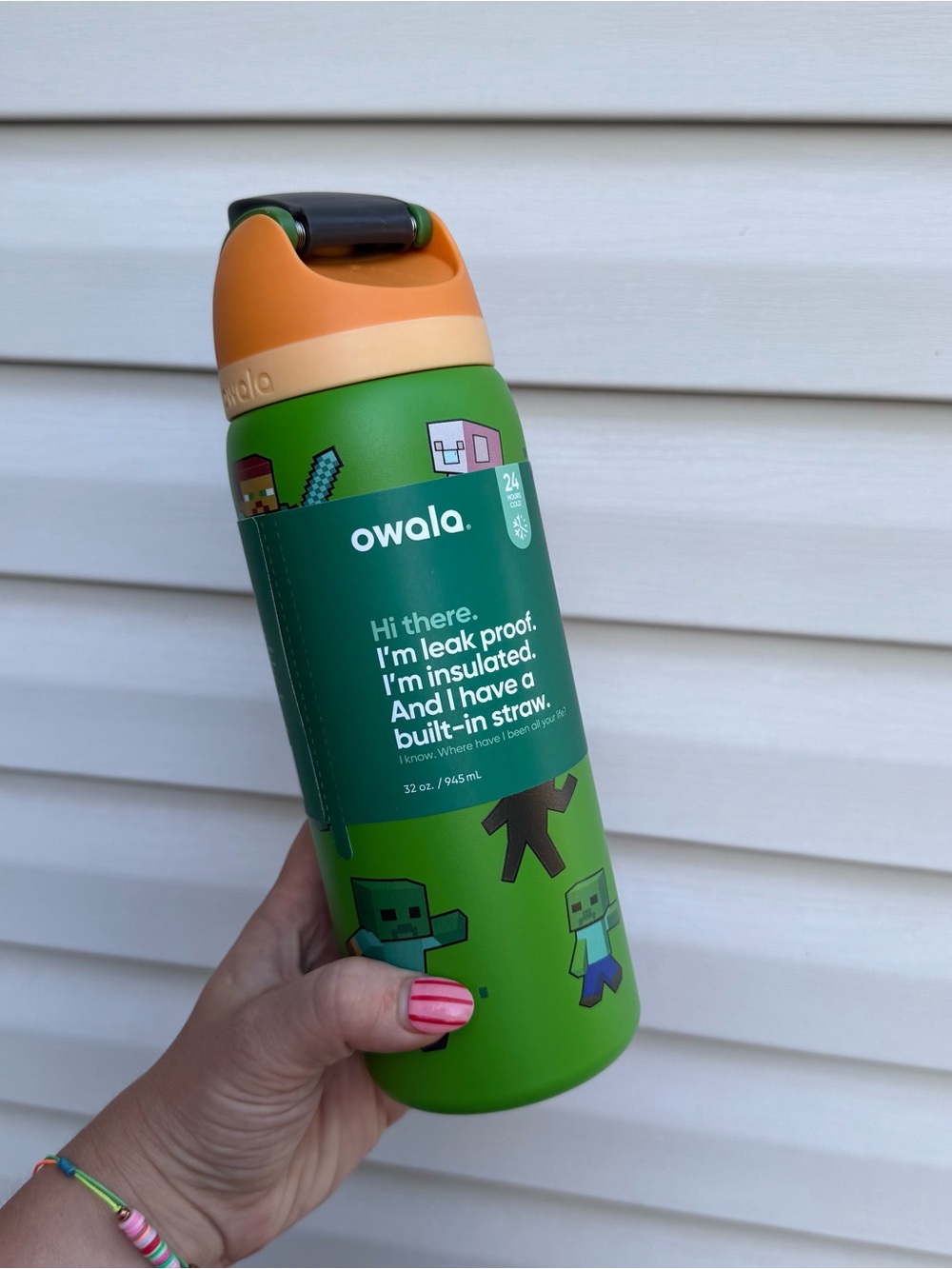 Owala FreeSip 32oz Minecraft Water Bottle NWT Insulated Leak Proof Tumbler Green - Picture 4 of 11
